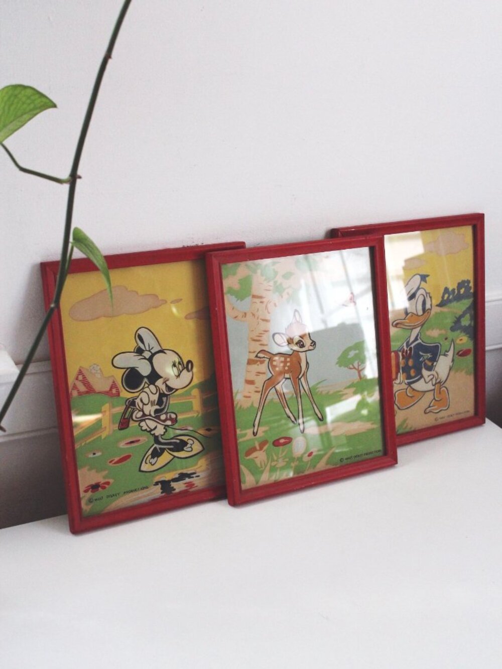 Vintage Walt Disney Productions Framed Prints Set Of 3 Minnie Mouse Bambi & Dona - Picture 2 of 9